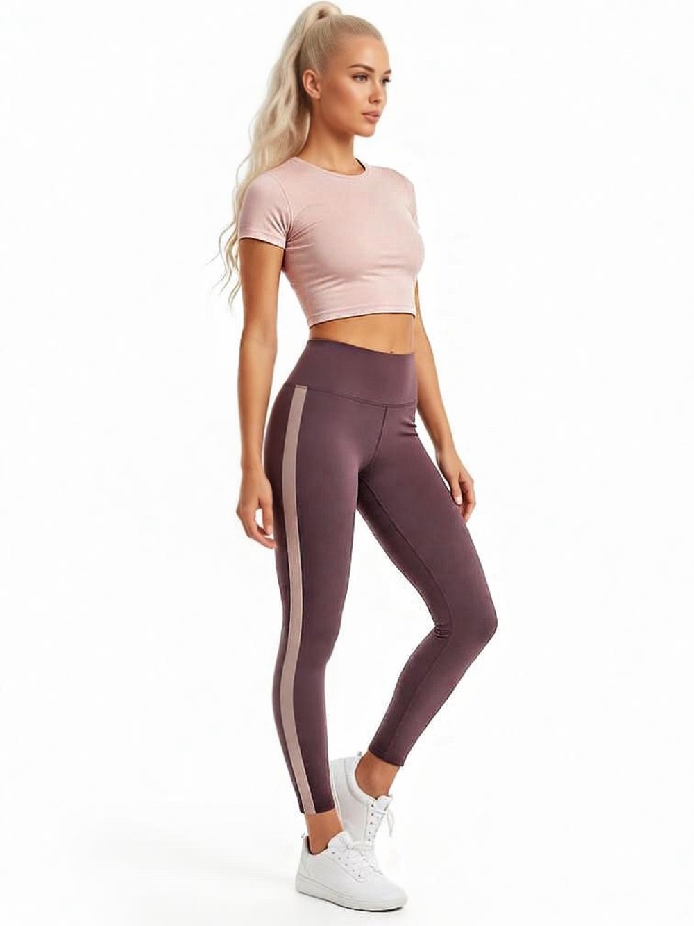 Athleta Supplx 7/8 Leggings M Mauve Stripe Mid High Rise Gym